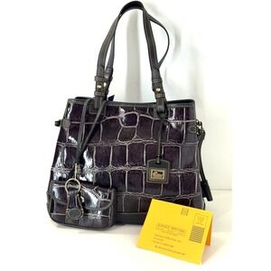 Dooney & Bourke 1C872 GY Croco Embossed Double Strap Tassel Bag Eggplant NWT